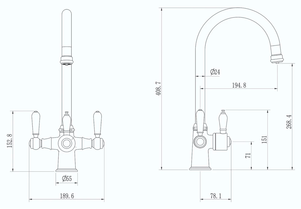 ETAL Traditional Cruciform 3-in-1 Hot Water Kitchen Tap Gun Metal 6 ETAL Traditional Cruciform 3-in-1 Hot Water Kitchen Tap Gun Metal - Image 4