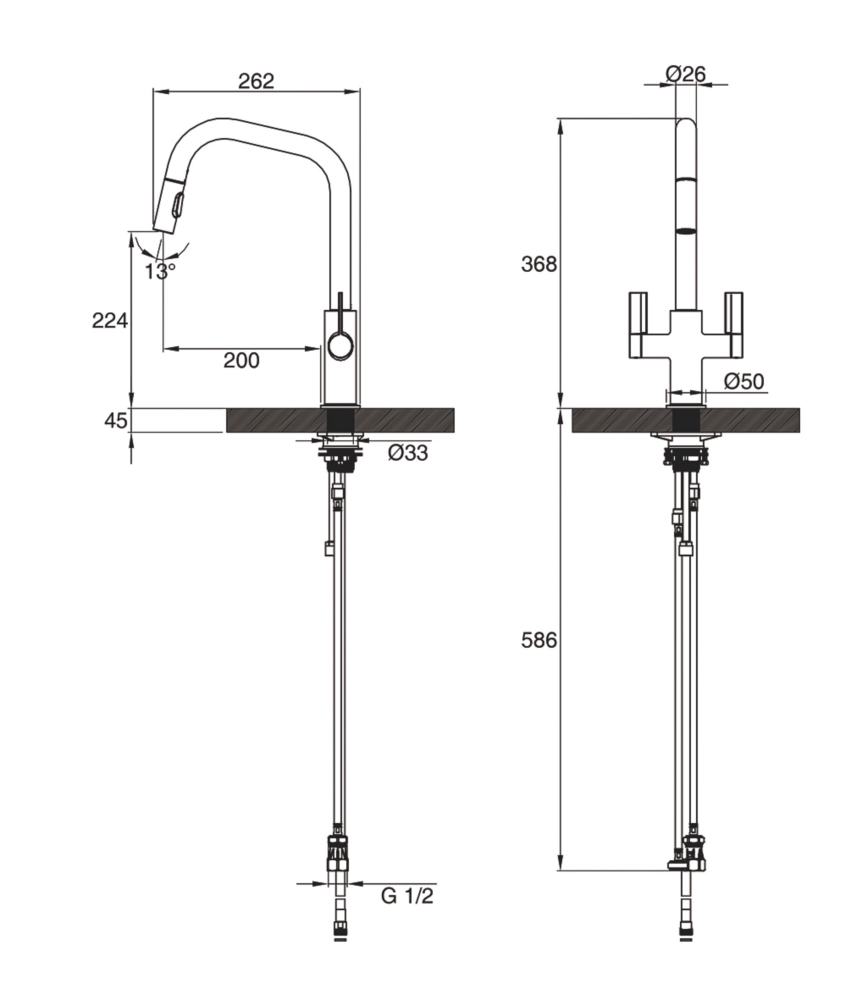 Clearwater Kira KIR20BN Double Lever Tap With Twin Spray Pull-Out Brushed Nickel PVD - Image 4
